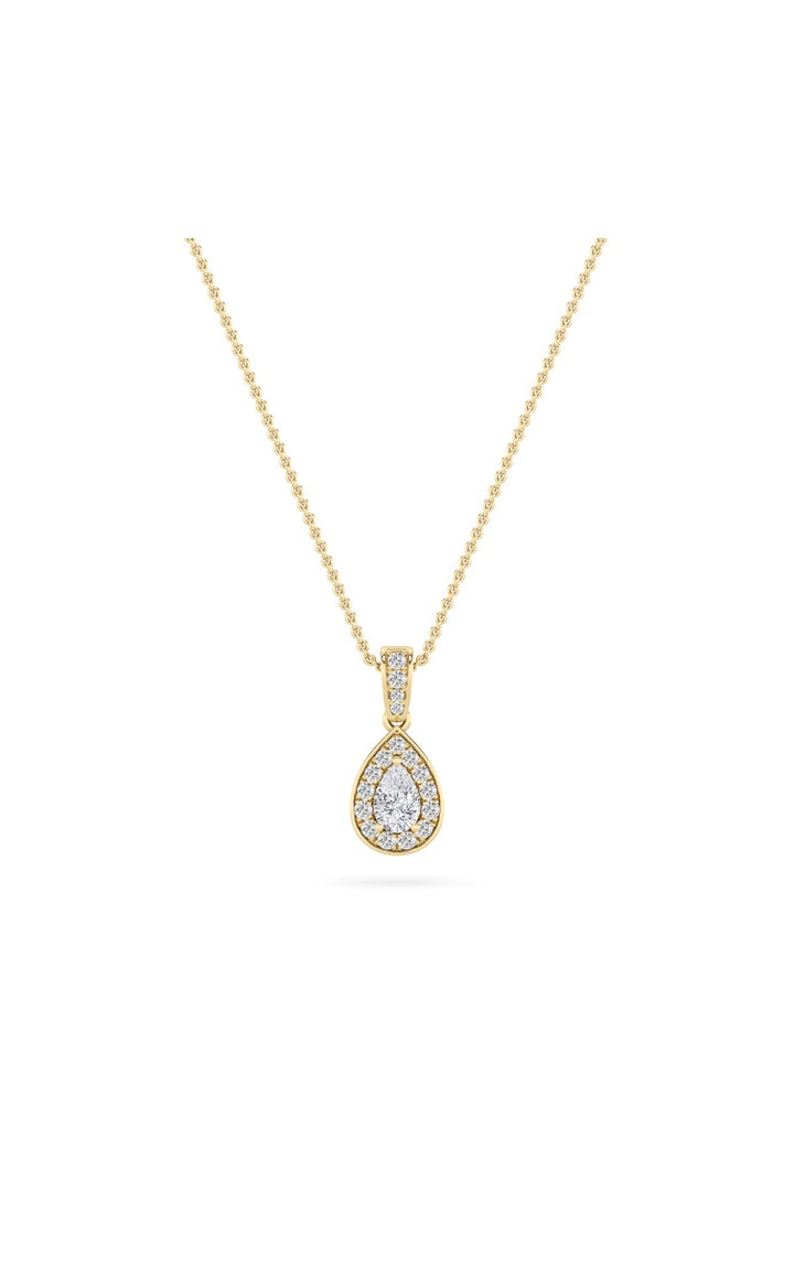 0.75Cttw Pear Shaped Lab Grown Diamond (F/VS) Halo Pendant in 14K Gold