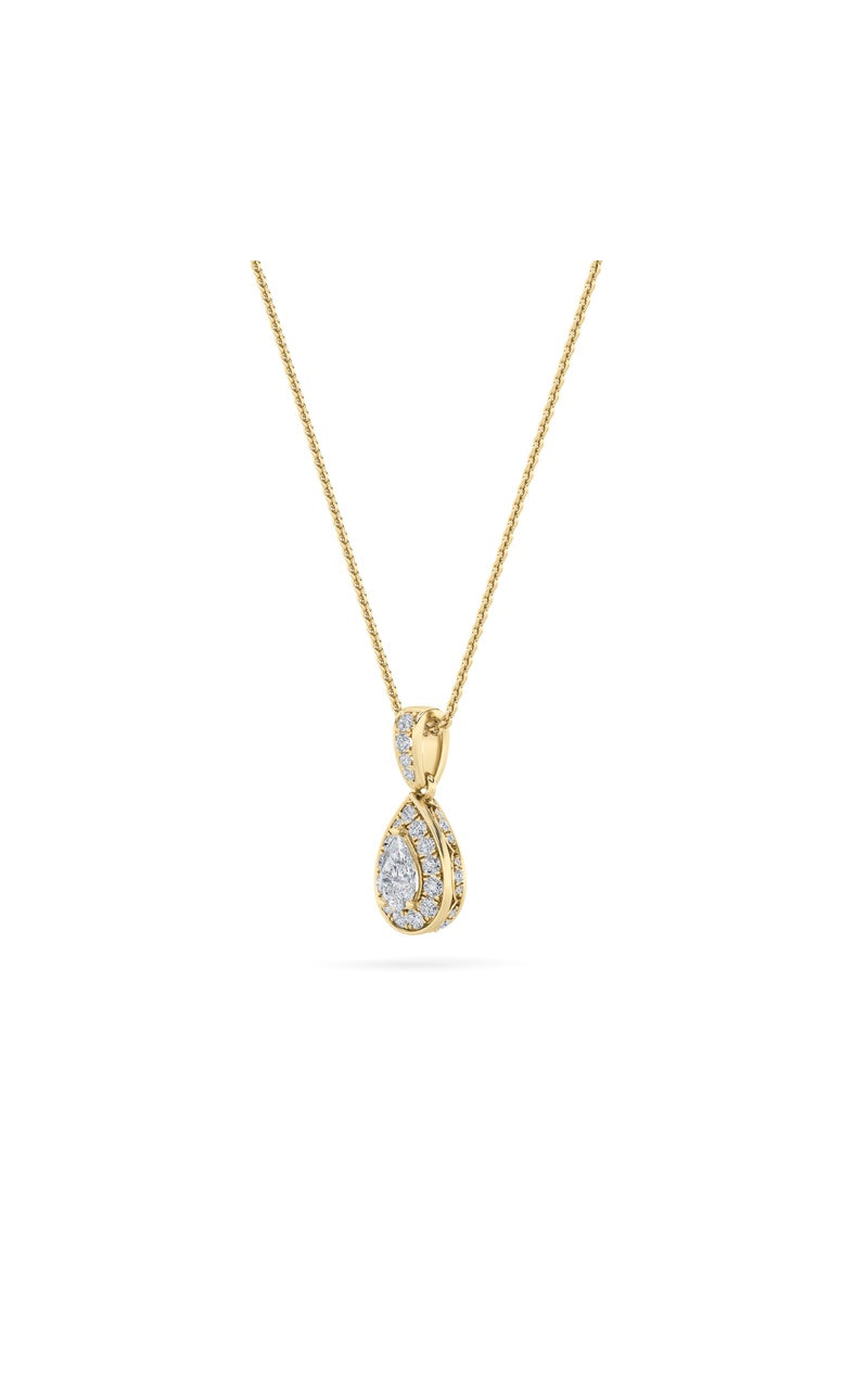 0.75Cttw Pear Shaped Lab Grown Diamond (F/VS) Halo Pendant in 14K Gold