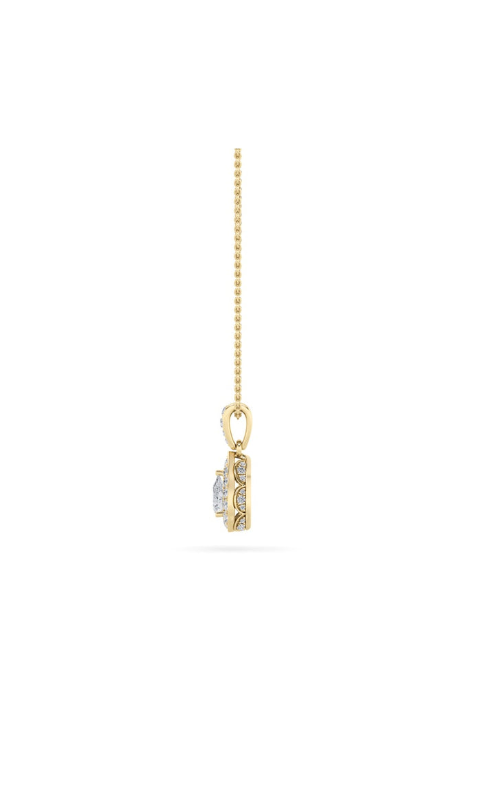 0.75Cttw Pear Shaped Lab Grown Diamond (F/VS) Halo Pendant in 14K Gold