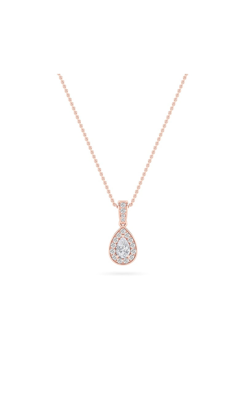 0.75Cttw Pear Shaped Lab Grown Diamond (F/VS) Halo Pendant in 14K Gold