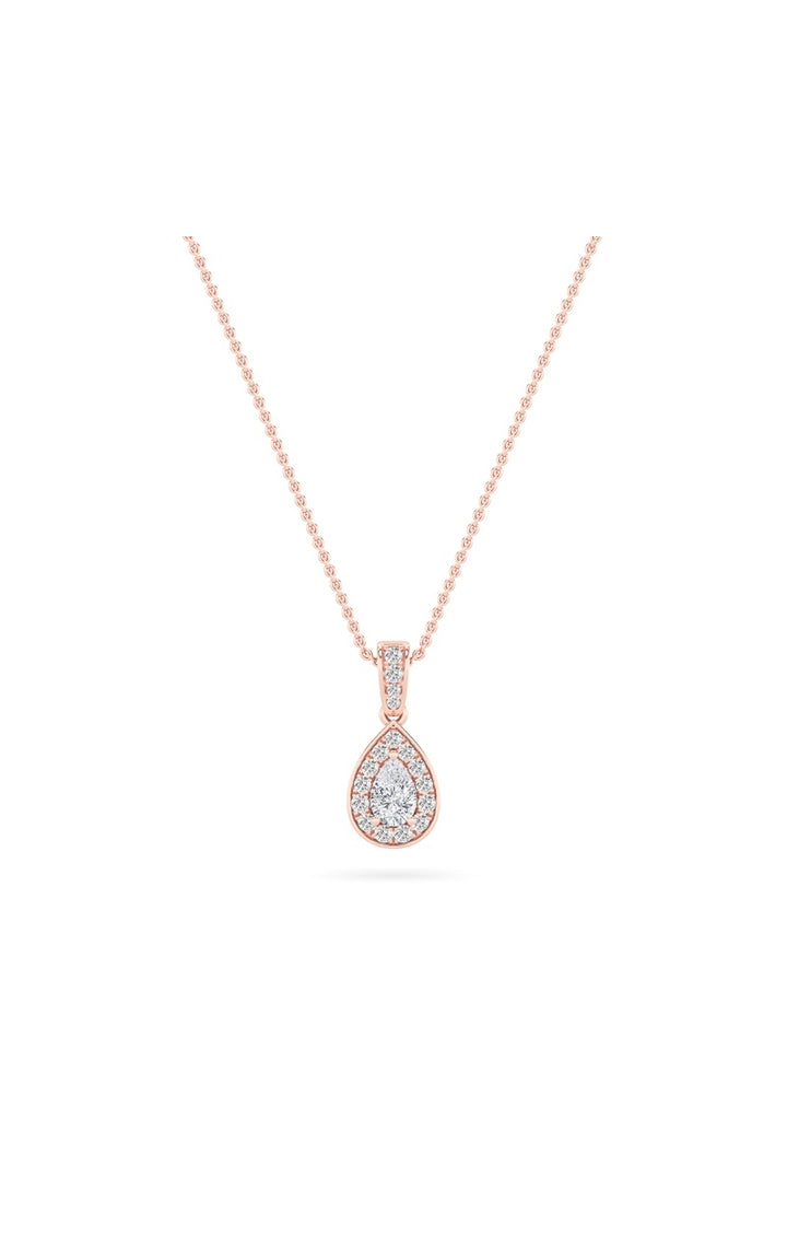 0.75Cttw Pear Shaped Lab Grown Diamond (F/VS) Halo Pendant in 14K Gold