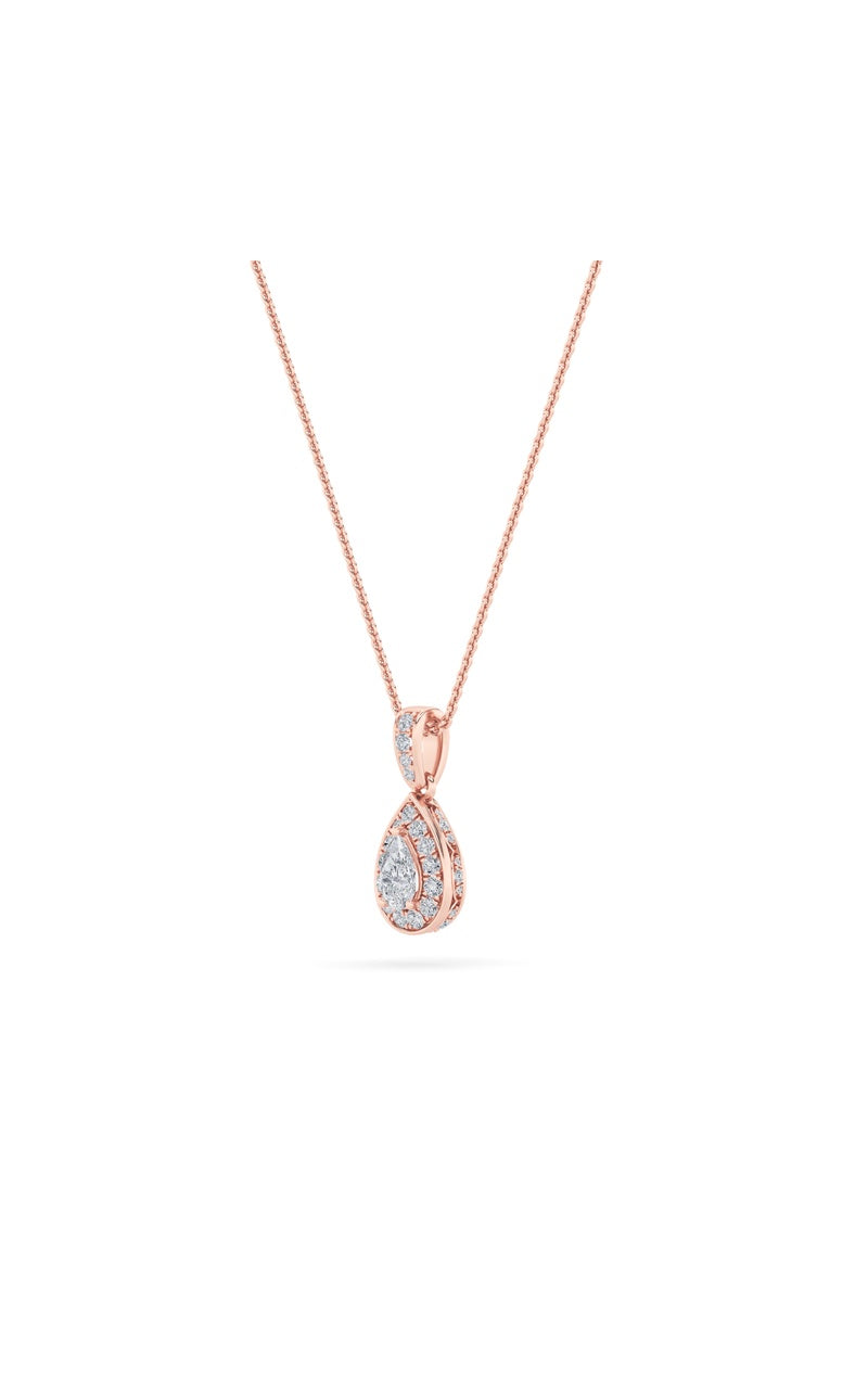 0.75Cttw Pear Shaped Lab Grown Diamond (F/VS) Halo Pendant in 14K Gold
