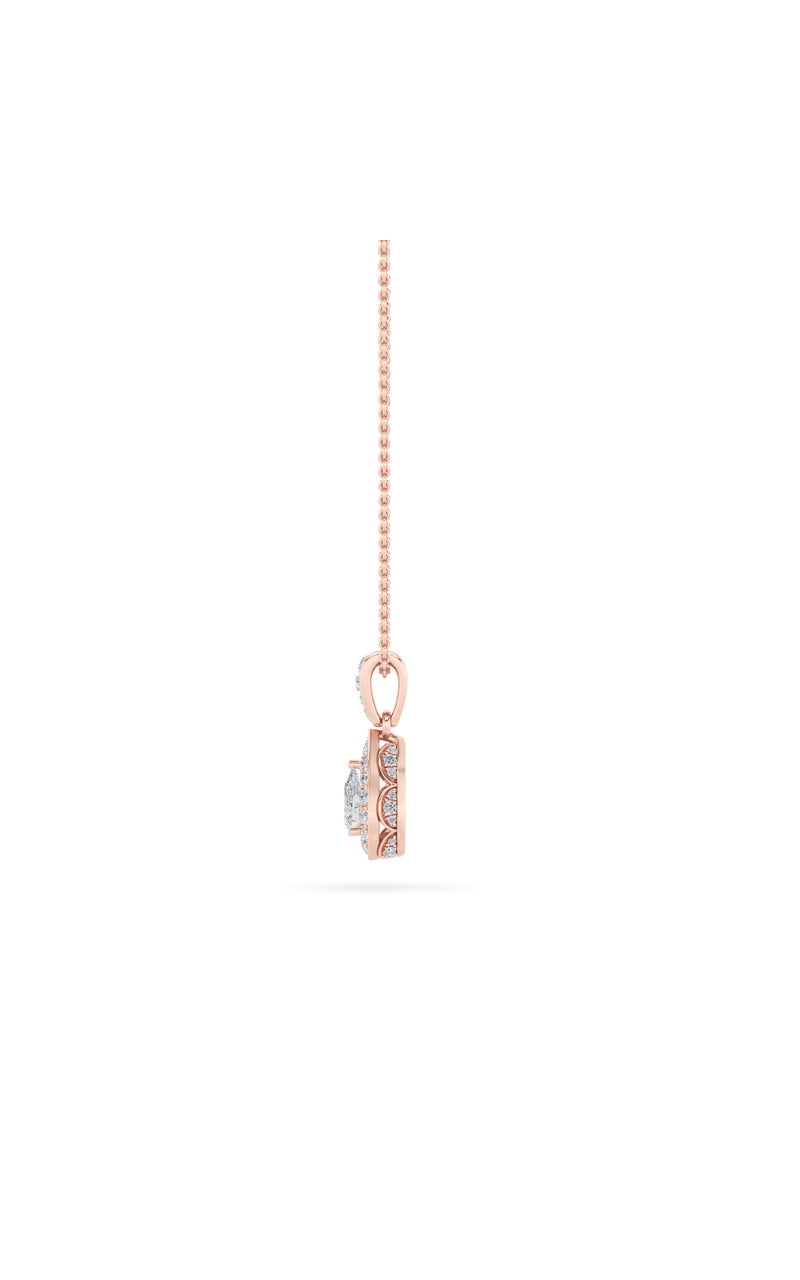 0.75Cttw Pear Shaped Lab Grown Diamond (F/VS) Halo Pendant in 14K Gold