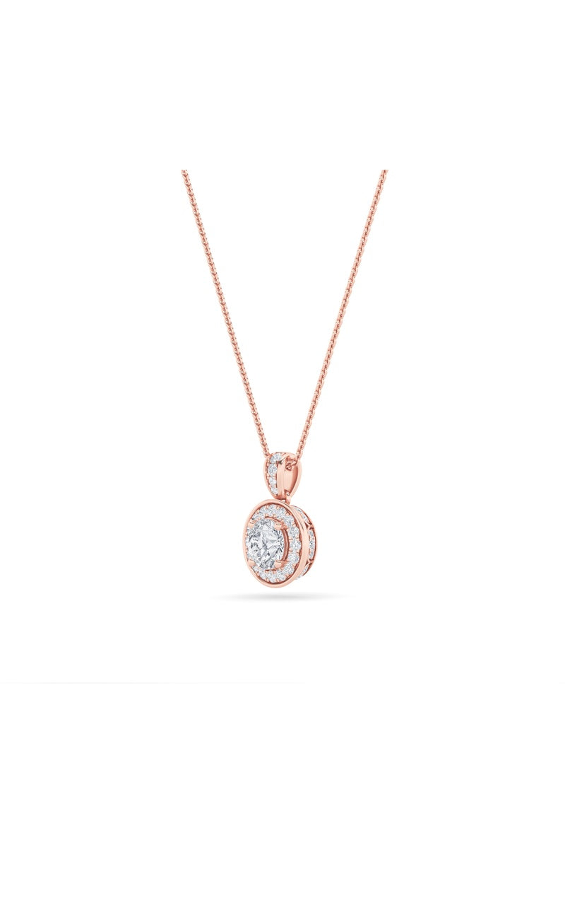 0.75Cttw Round Shaped Lab Grown Diamond (F/VS) Halo Pendant in 14K Gold