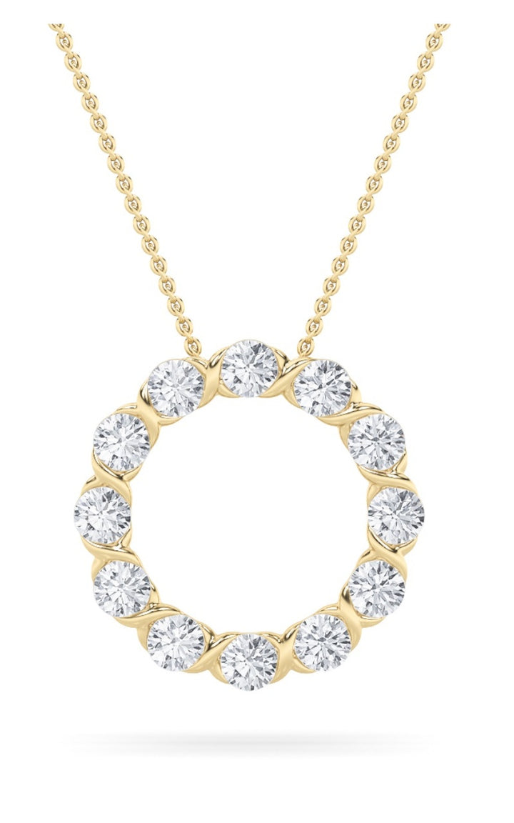2Cttw Round Shaped Lab Grown Diamond (F/VS) Circle Pendant in 14K Gold