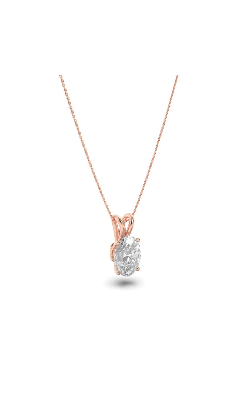 3Cttw Oval Shaped Lab Grown Diamond (F/VS) Split Bale Solitaire Pendant in 14K Gold