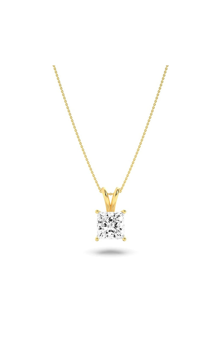 2Cttw Princess Shaped Lab Grown Diamond (F/VS) Split Bale Solitaire Pendant in 14K Gold