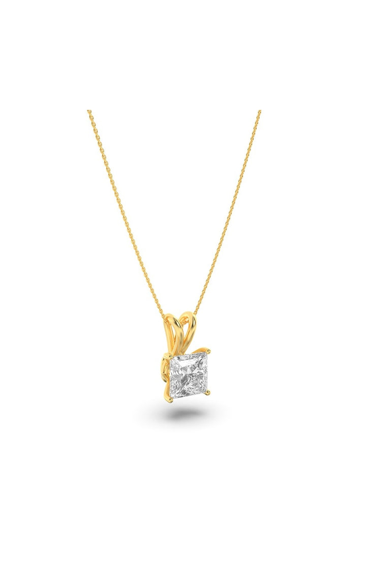 2Cttw Princess Shaped Lab Grown Diamond (F/VS) Split Bale Solitaire Pendant in 14K Gold