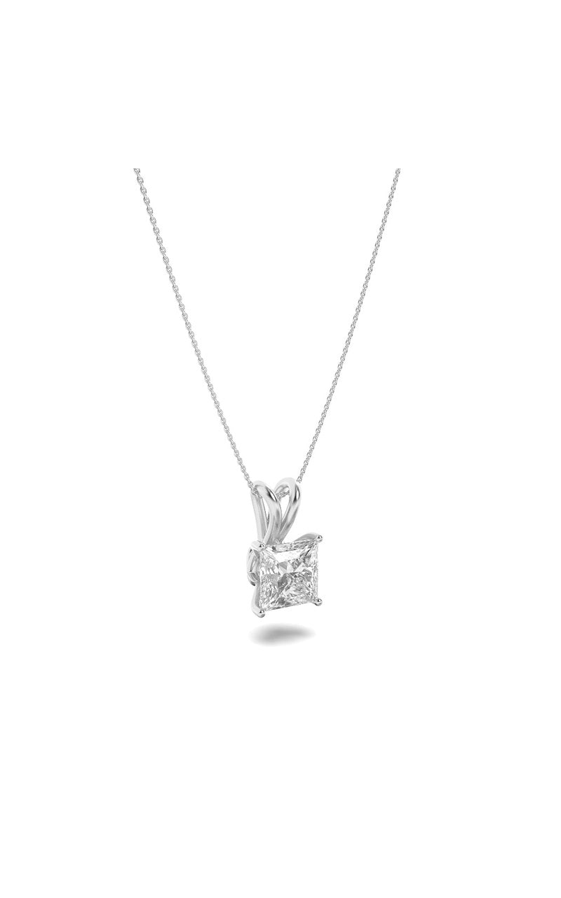 3Cttw Princess Shaped Lab Grown Diamond (F/VS) Split Bale Solitaire Pendant in 14K Gold