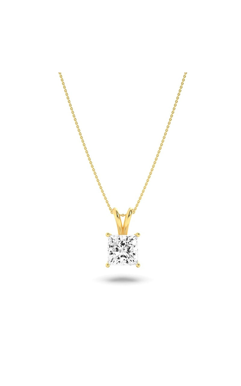 3Cttw Princess Shaped Lab Grown Diamond (F/VS) Split Bale Solitaire Pendant in 14K Gold
