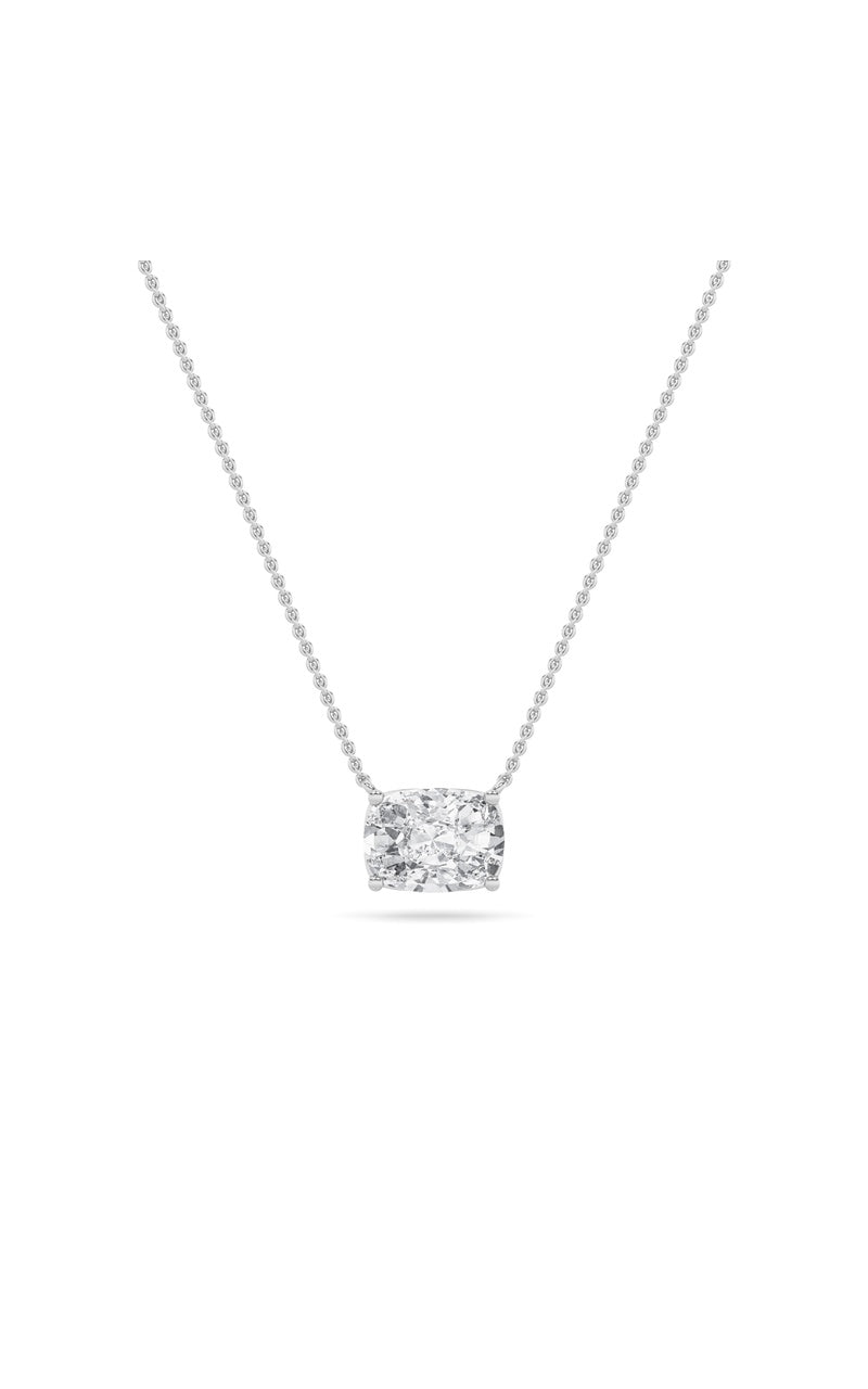 1Cttw Elongated Cushion Shaped Lab Grown Diamond (F/VS) East West Solitaire Necklace in 14K Gold