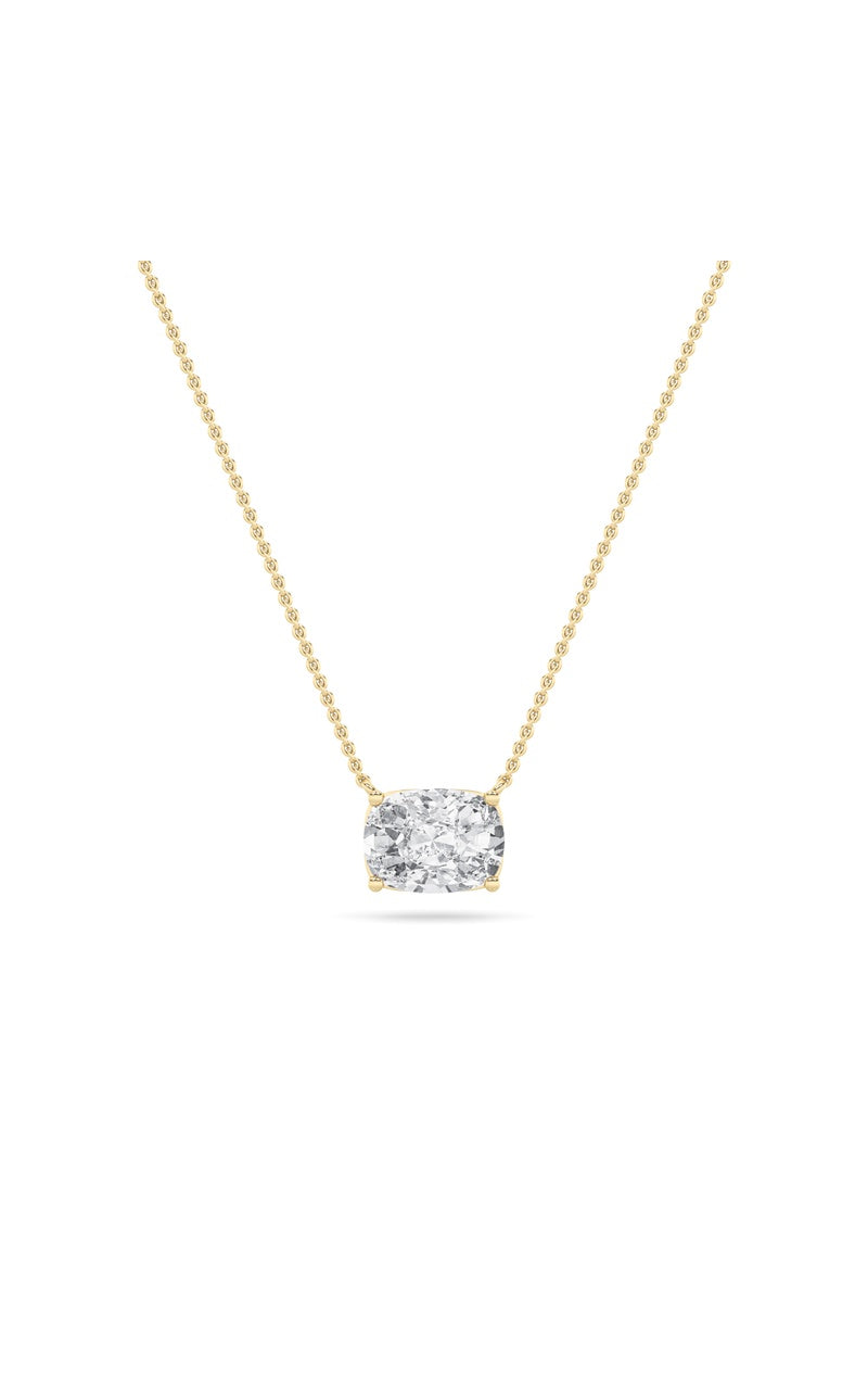 1Cttw Elongated Cushion Shaped Lab Grown Diamond (F/VS) East West Solitaire Necklace in 14K Gold