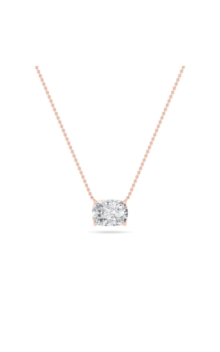 1Cttw Elongated Cushion Shaped Lab Grown Diamond (F/VS) East West Solitaire Necklace in 14K Gold