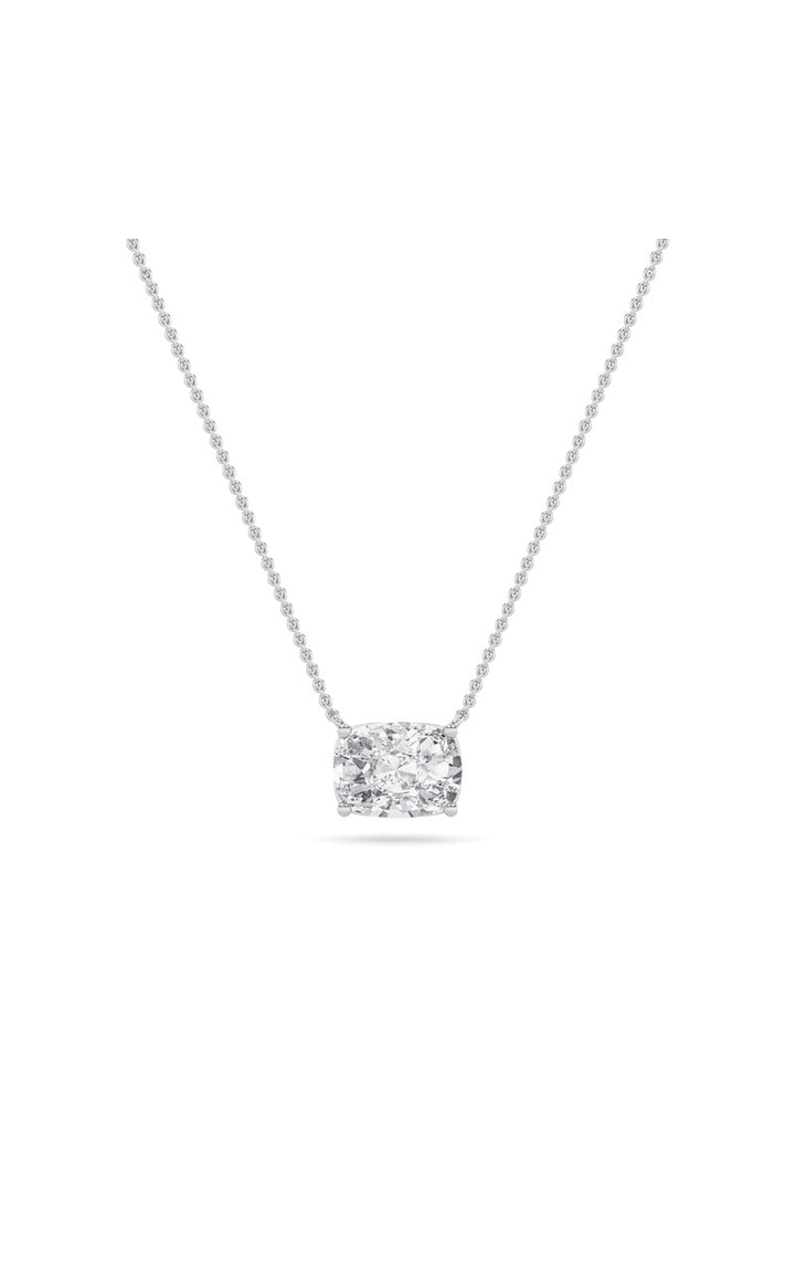 2Cttw Elongated Cushion Shaped Lab Grown Diamond (F/VS) East West Solitaire Necklace in 14K Gold