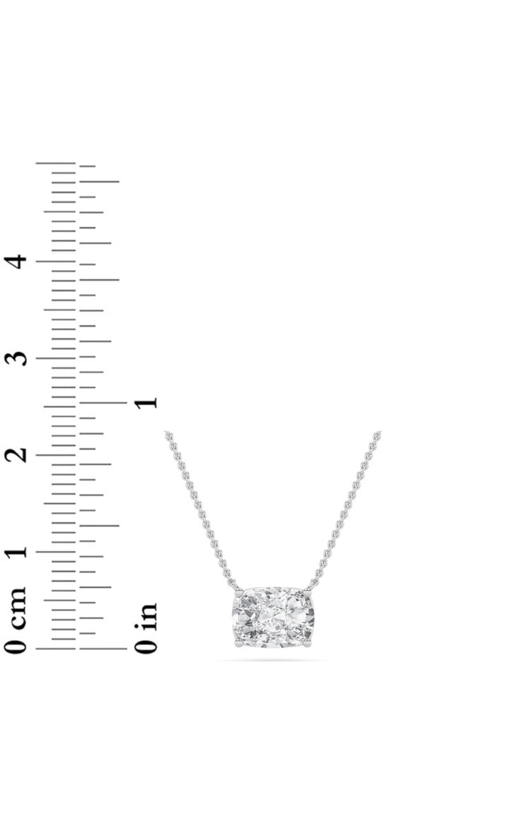 2Cttw Elongated Cushion Shaped Lab Grown Diamond (F/VS) East West Solitaire Necklace in 14K Gold