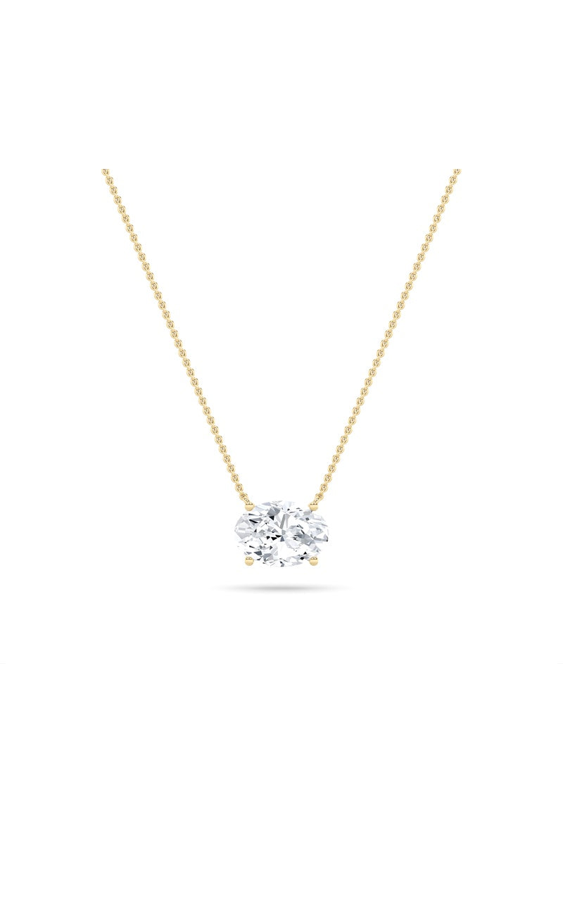 1Cttw Oval Shaped Lab Grown Diamond (F/VS) East West Solitaire Necklace in 14K Gold
