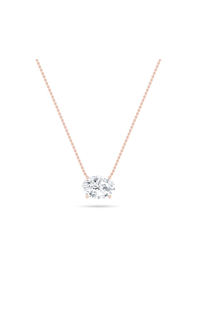 1Cttw Oval Shaped Lab Grown Diamond (F/VS) East West Solitaire Necklace in 14K Gold