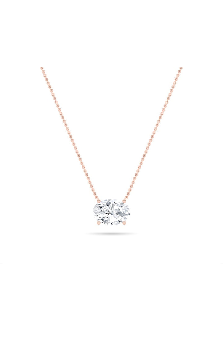 1Cttw Oval Shaped Lab Grown Diamond (F/VS) East West Solitaire Necklace in 14K Gold