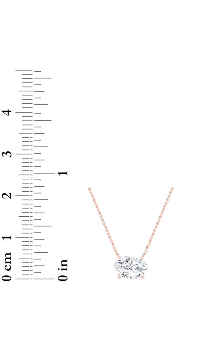 1Cttw Oval Shaped Lab Grown Diamond (F/VS) East West Solitaire Necklace in 14K Gold