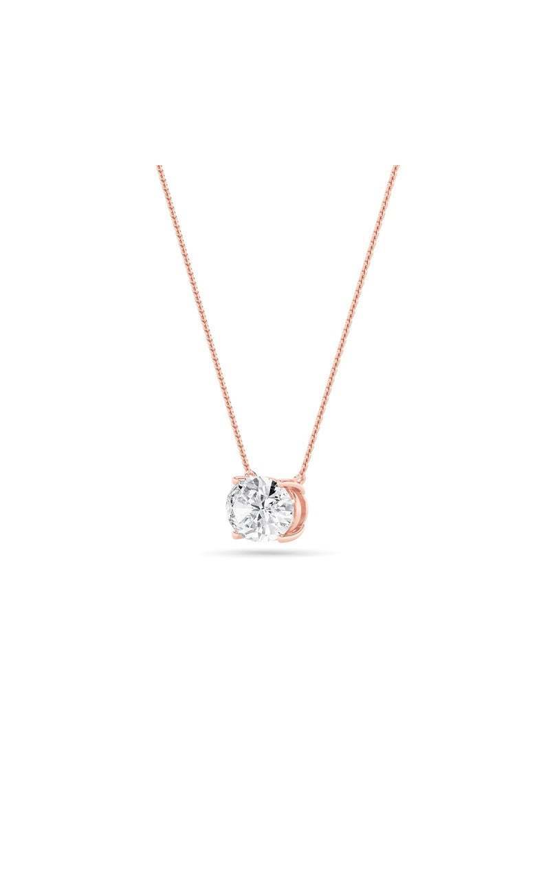 2Cttw Oval Shaped Lab Grown Diamond (F/VS) East West Solitaire Necklace in 14K Gold