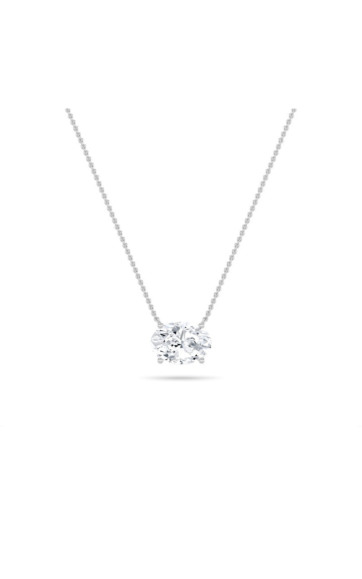 3Cttw Oval Shaped Lab Grown Diamond (F/VS) East West Solitaire Necklace in 14K Gold