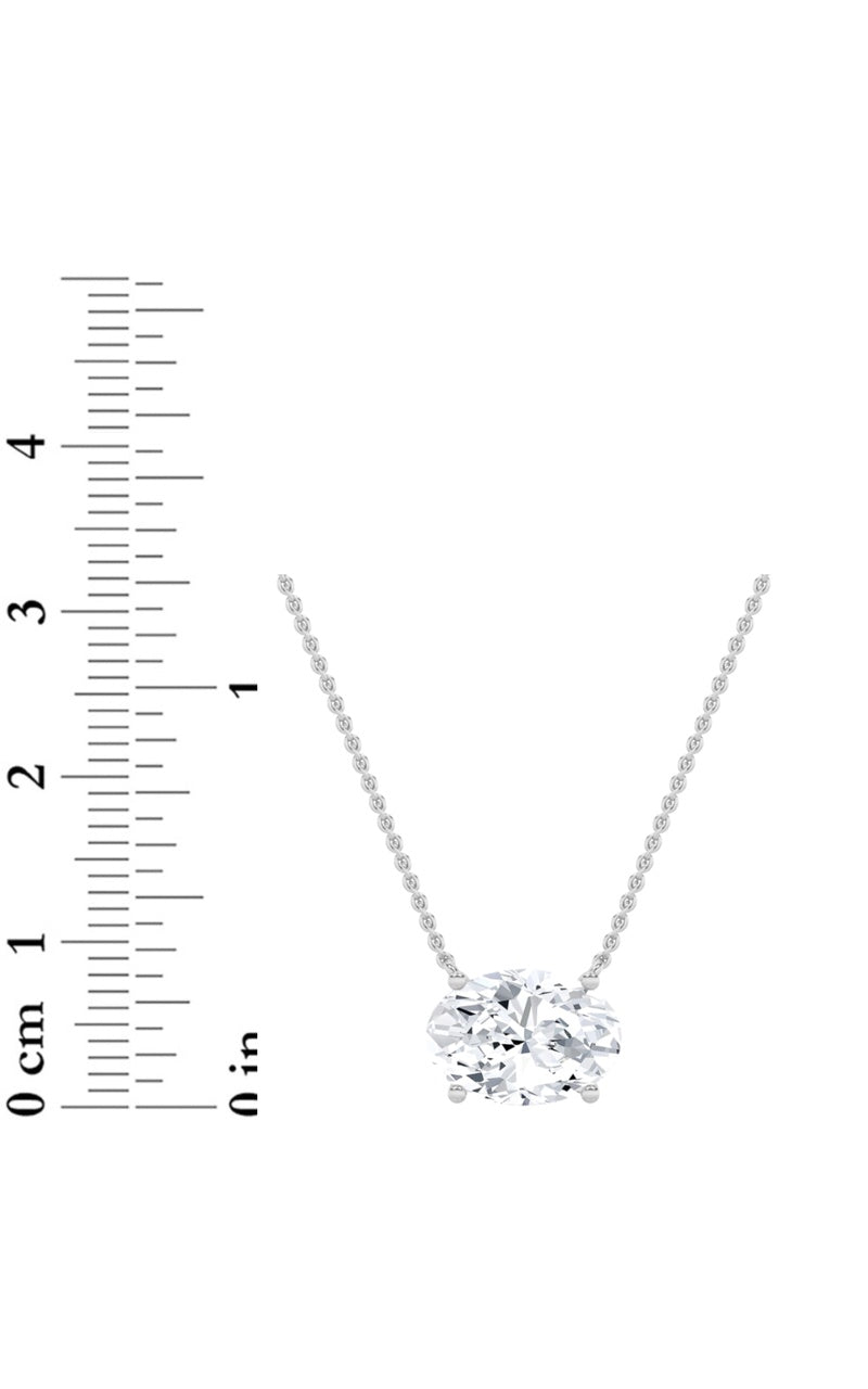 3Cttw Oval Shaped Lab Grown Diamond (F/VS) East West Solitaire Necklace in 14K Gold