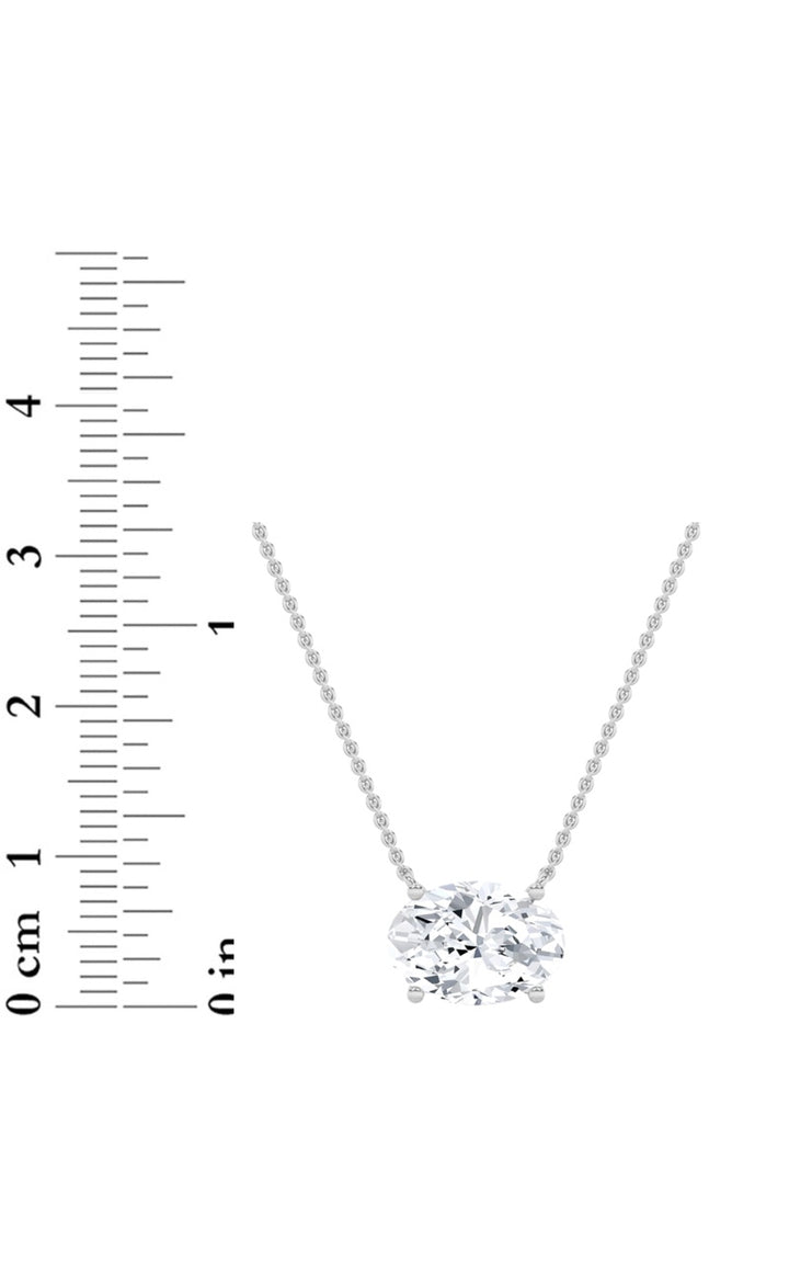3Cttw Oval Shaped Lab Grown Diamond (F/VS) East West Solitaire Necklace in 14K Gold