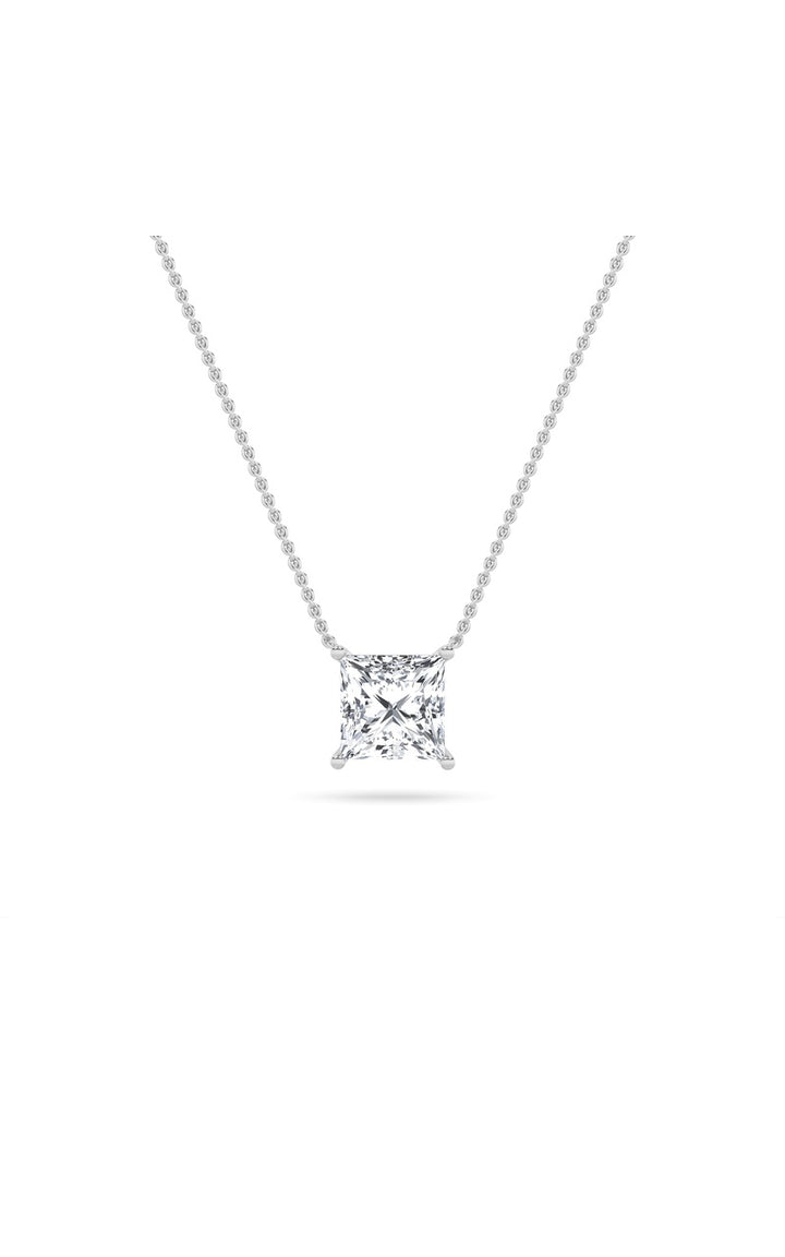 1Cttw Princess Shaped Lab Grown Diamond (F/VS) Solitaire Necklace in 14K Gold
