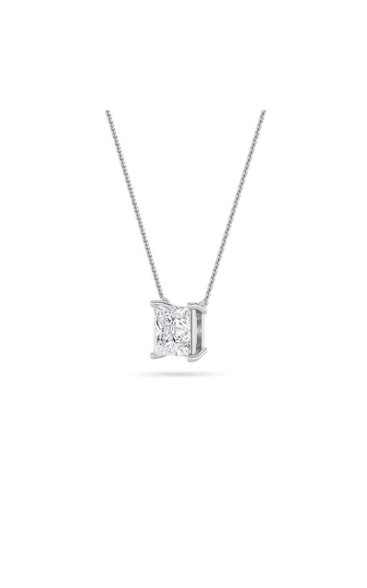 1Cttw Princess Shaped Lab Grown Diamond (F/VS) Solitaire Necklace in 14K Gold