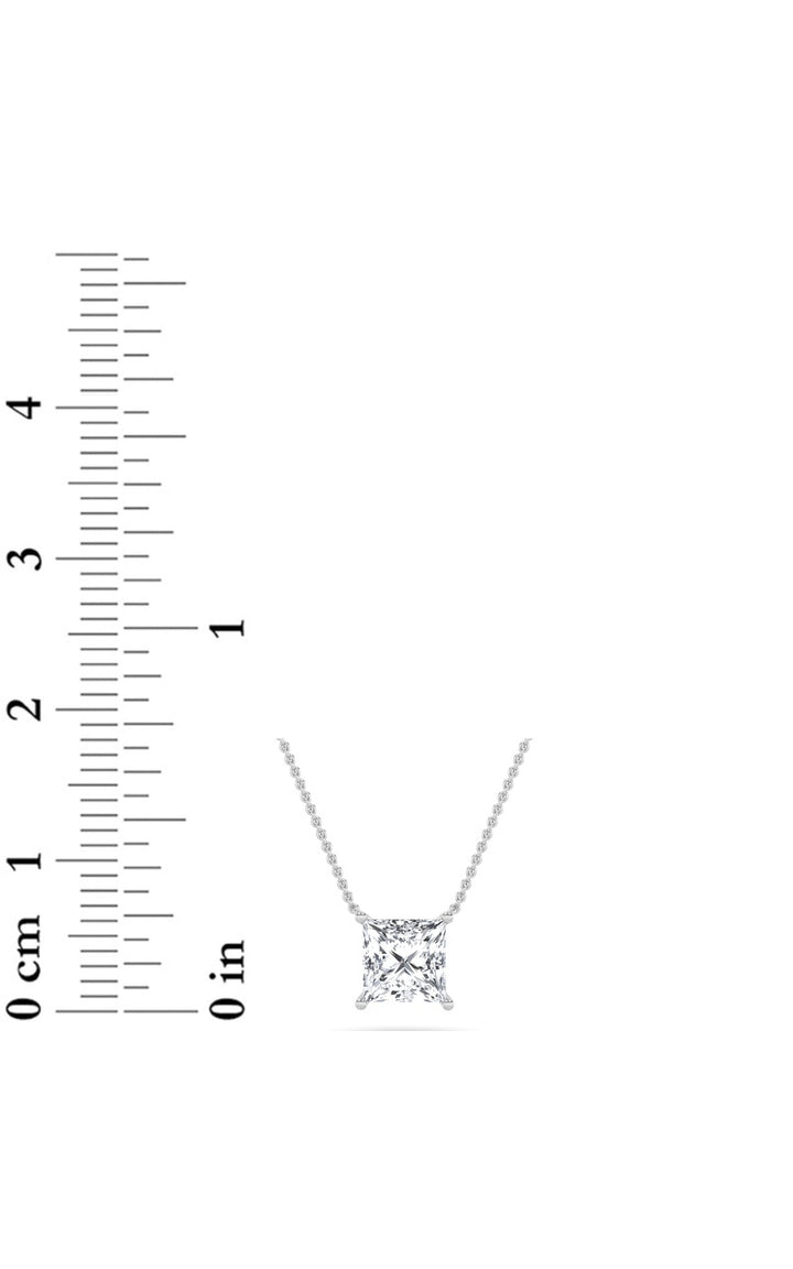 1Cttw Princess Shaped Lab Grown Diamond (F/VS) Solitaire Necklace in 14K Gold