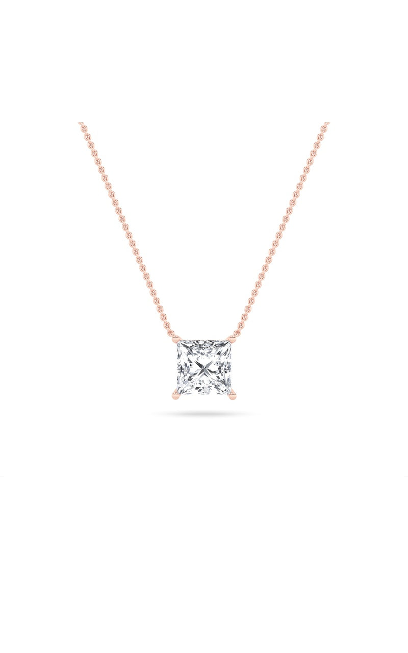 1Cttw Princess Shaped Lab Grown Diamond (F/VS) Solitaire Necklace in 14K Gold