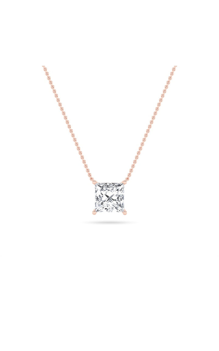 1Cttw Princess Shaped Lab Grown Diamond (F/VS) Solitaire Necklace in 14K Gold