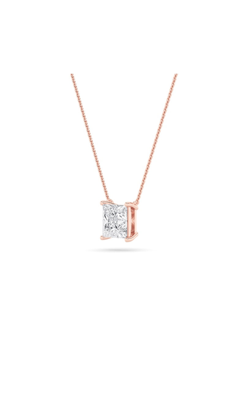 1Cttw Princess Shaped Lab Grown Diamond (F/VS) Solitaire Necklace in 14K Gold
