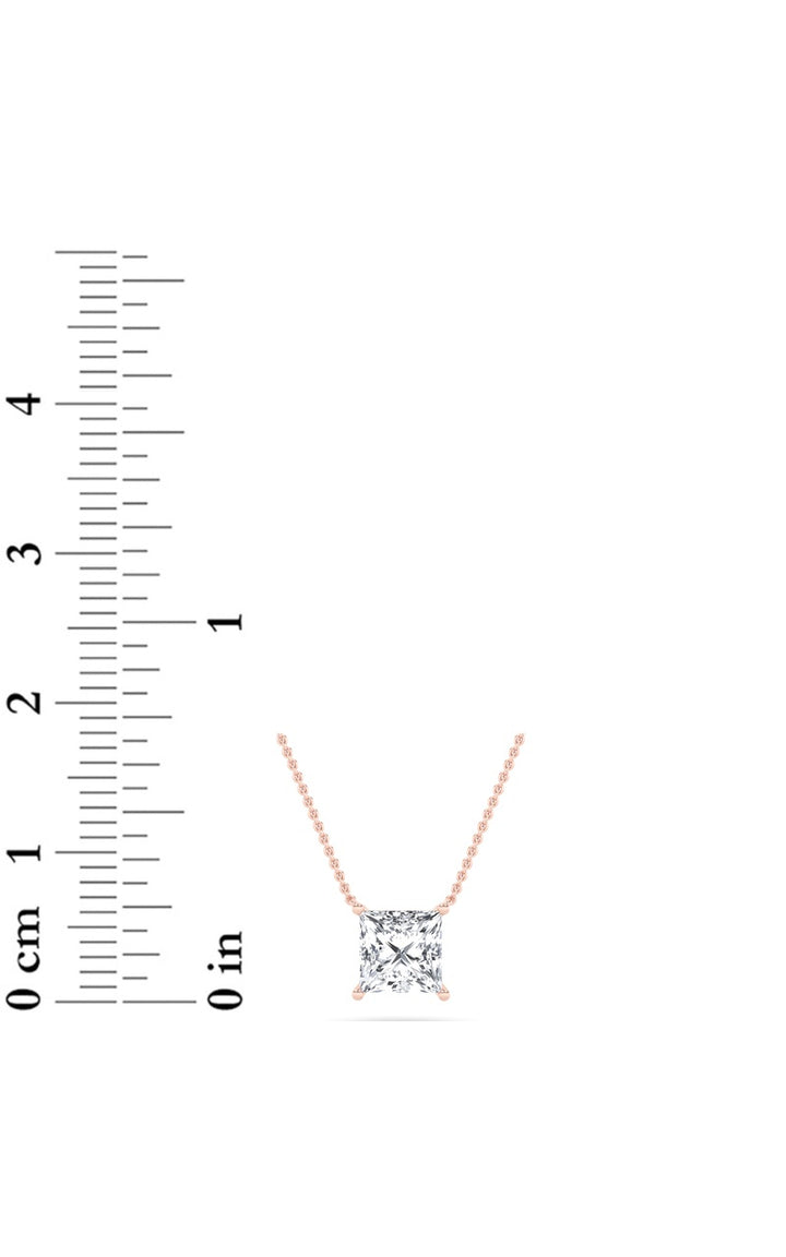 1Cttw Princess Shaped Lab Grown Diamond (F/VS) Solitaire Necklace in 14K Gold