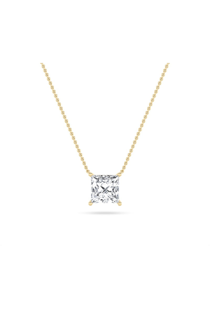 2Cttw Princess Shaped Lab Grown Diamond (F/VS) Solitaire Necklace in 14K Gold