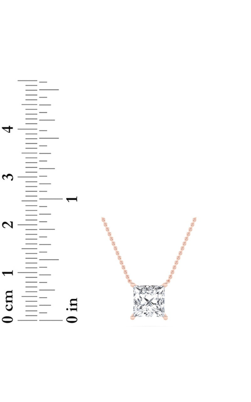 2Cttw Princess Shaped Lab Grown Diamond (F/VS) Solitaire Necklace in 14K Gold