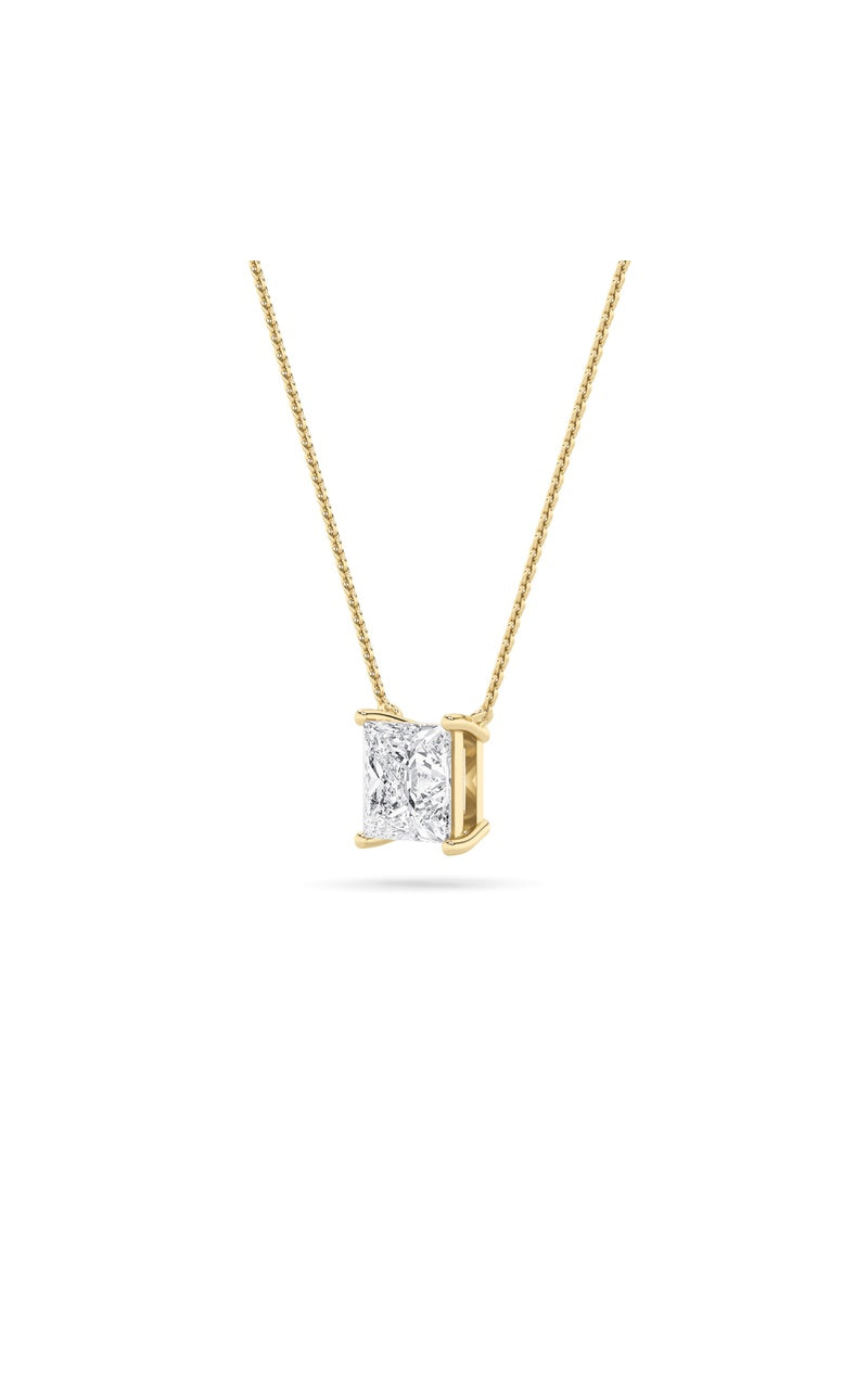 3Cttw Princess Shaped Lab Grown Diamond (F/VS) Solitaire Necklace in 14K Gold