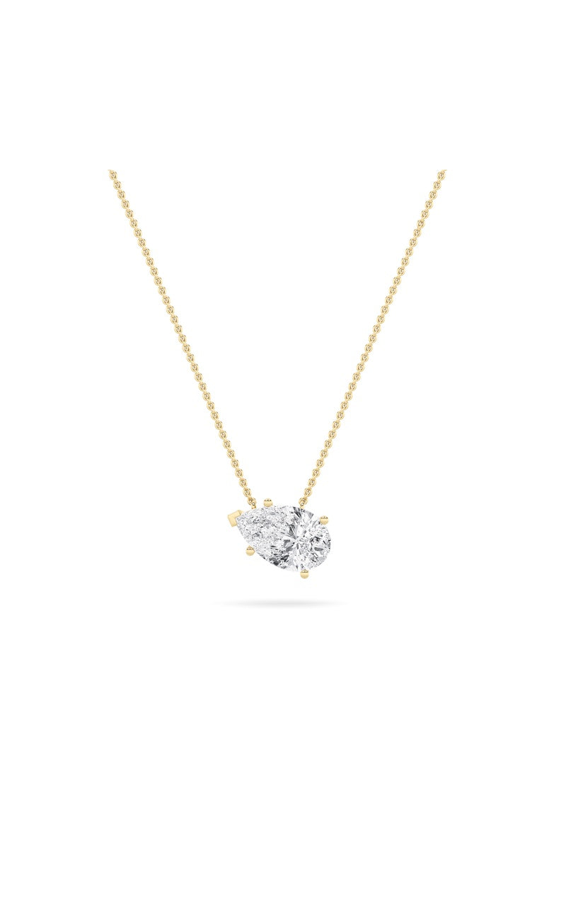 1Cttw Pear Shaped Lab Grown Diamond (F/VS) East West Solitaire Necklace in 14K Gold