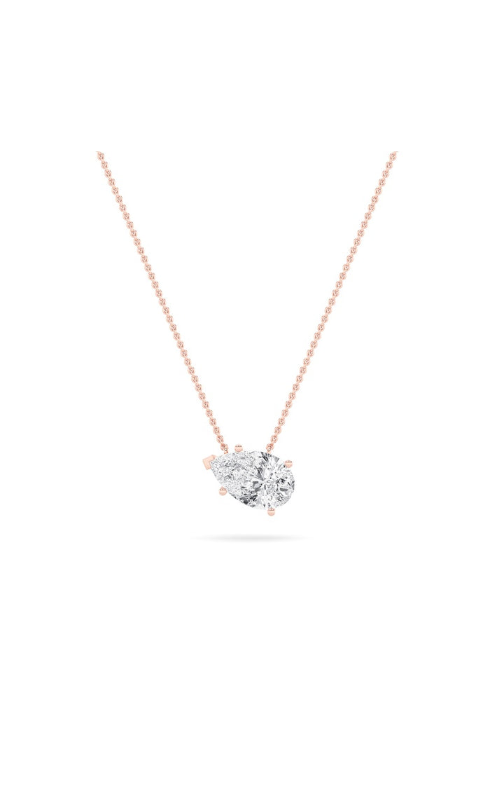 1Cttw Pear Shaped Lab Grown Diamond (F/VS) East West Solitaire Necklace in 14K Gold
