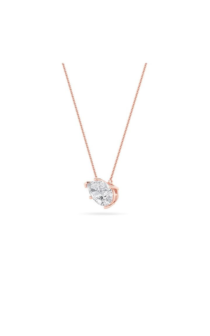 1Cttw Pear Shaped Lab Grown Diamond (F/VS) East West Solitaire Necklace in 14K Gold