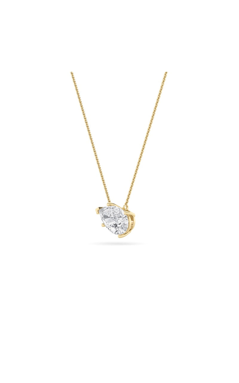 2Cttw Pear Shaped Lab Grown Diamond (F/VS) East West Solitaire Necklace in 14K Gold