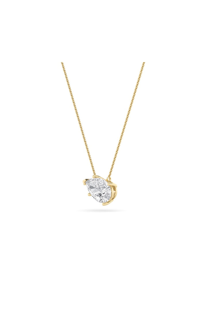 2Cttw Pear Shaped Lab Grown Diamond (F/VS) East West Solitaire Necklace in 14K Gold