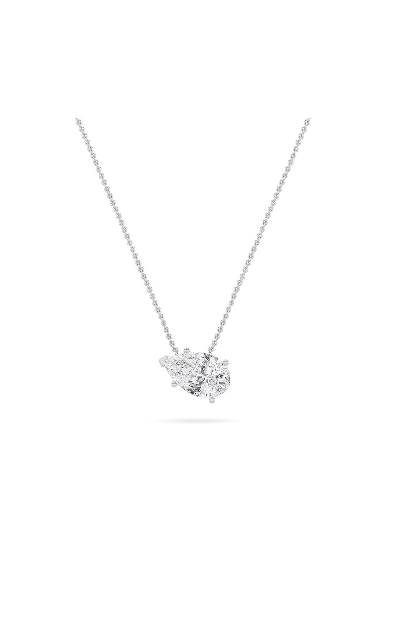 3Cttw Pear Shaped Lab Grown Diamond (F/VS) East West Solitaire Necklace in 14K Gold