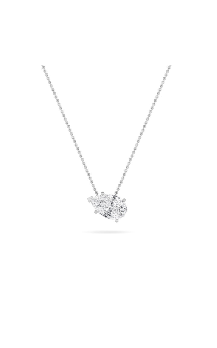 3Cttw Pear Shaped Lab Grown Diamond (F/VS) East West Solitaire Necklace in 14K Gold