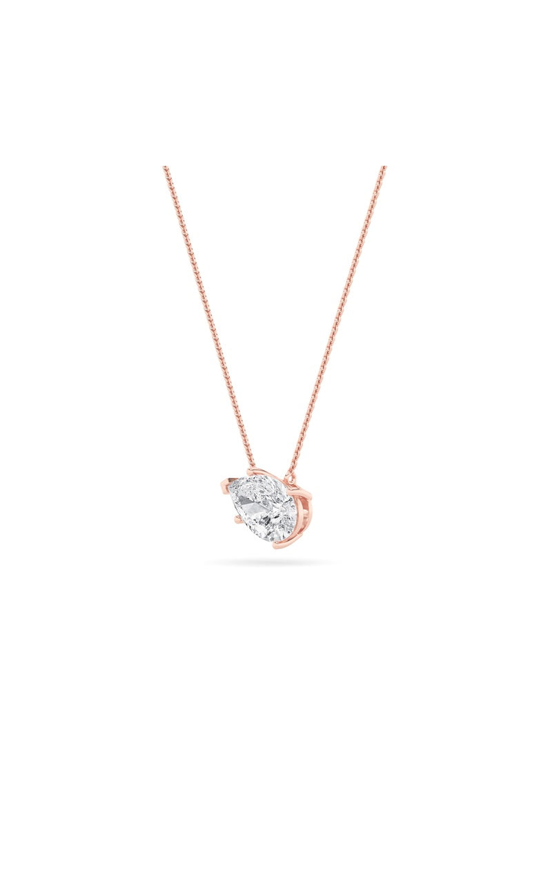 3Cttw Pear Shaped Lab Grown Diamond (F/VS) East West Solitaire Necklace in 14K Gold