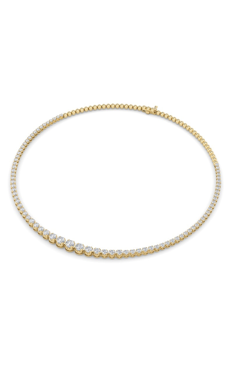 15Cttw Round Shaped Lab Grown Diamond (F/VS) Graduating Half Riviera Necklace in 14K Gold