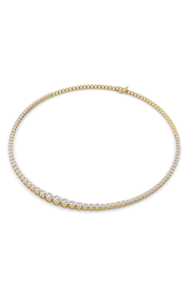 15Cttw Round Shaped Lab Grown Diamond (F/VS) Graduating Half Riviera Necklace in 14K Gold