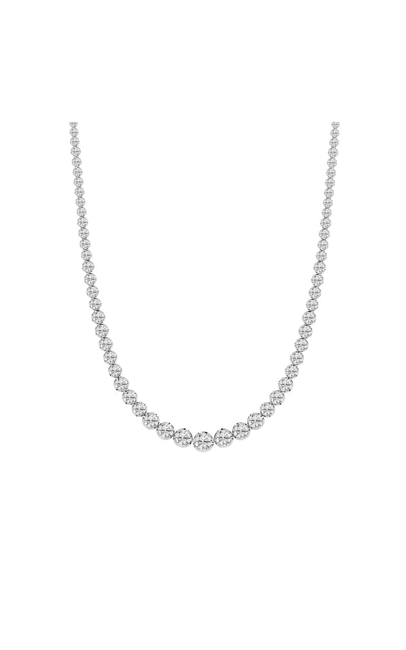 15Cttw Round Shaped Lab Grown Diamond (F/VS) Graduating Full Riviera Necklace in 14K Gold
