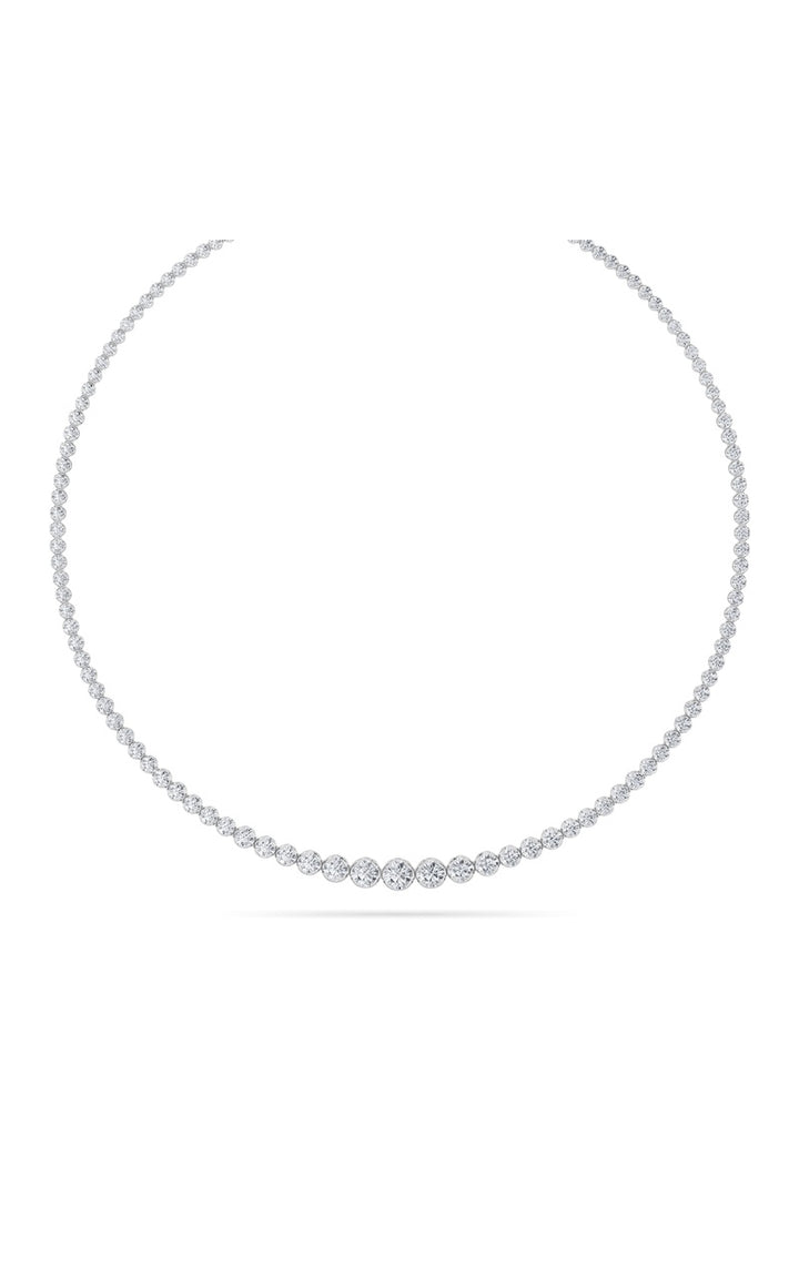 15Cttw Round Shaped Lab Grown Diamond (F/VS) Graduating Full Riviera Necklace in 14K Gold