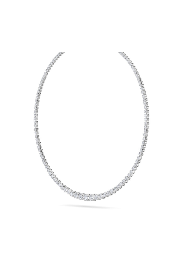 15Cttw Round Shaped Lab Grown Diamond (F/VS) Graduating Full Riviera Necklace in 14K Gold